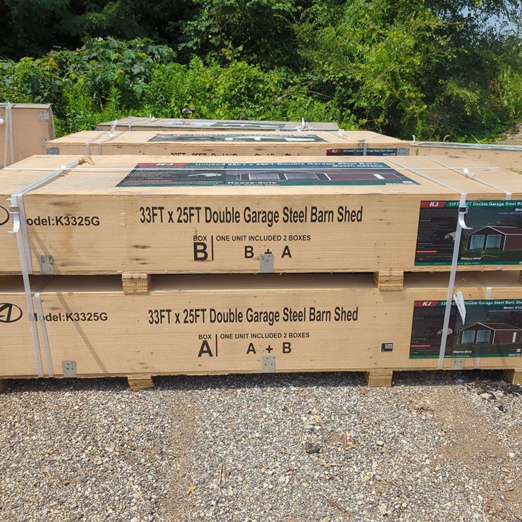(1) KJ - 33 ft x 25 ft Double Garage Steel Barn Shed - K3325G