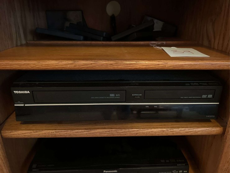 tv-stand-with-toshiba-dvd/vcr-player,-panasonic-blu-ray-player,-and-dvds-image-2