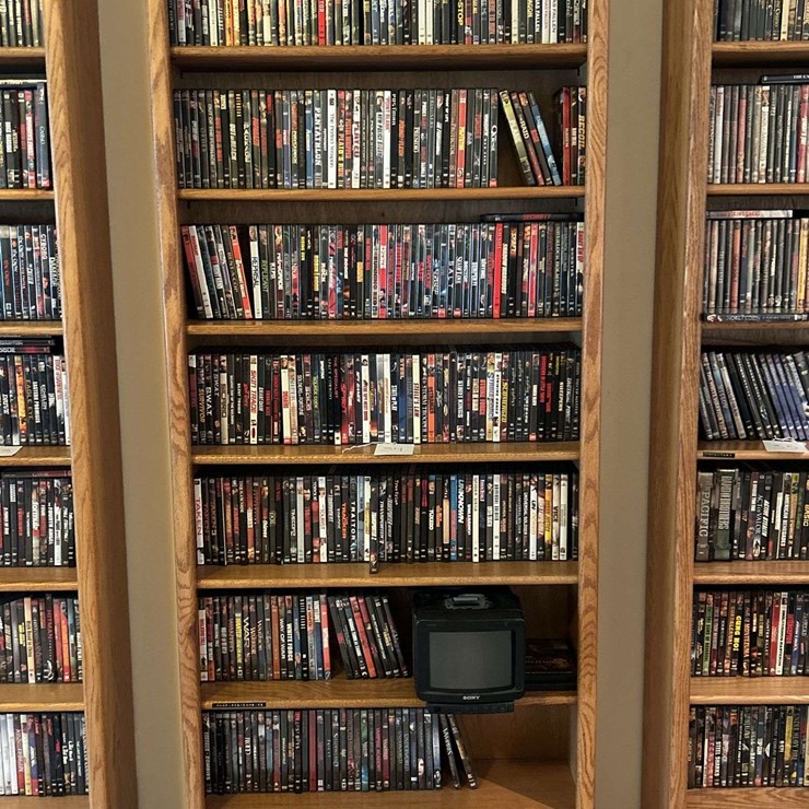 Bookshelf and DVDs, Sony TV DVDs, alphabetically organized M through V. The shelf is 82” tall by 36” wide.