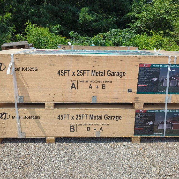 (1) KJ - 45 ft x 25 ft Double Garage Steel Barn Shed - K4525G