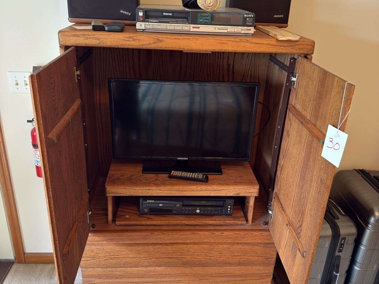 wooden-tv-cabinet-with-samsung-monitor-and-dvd/vcr-player/beta-max---60”-t-x-36”-w-x-20”-d-image-1