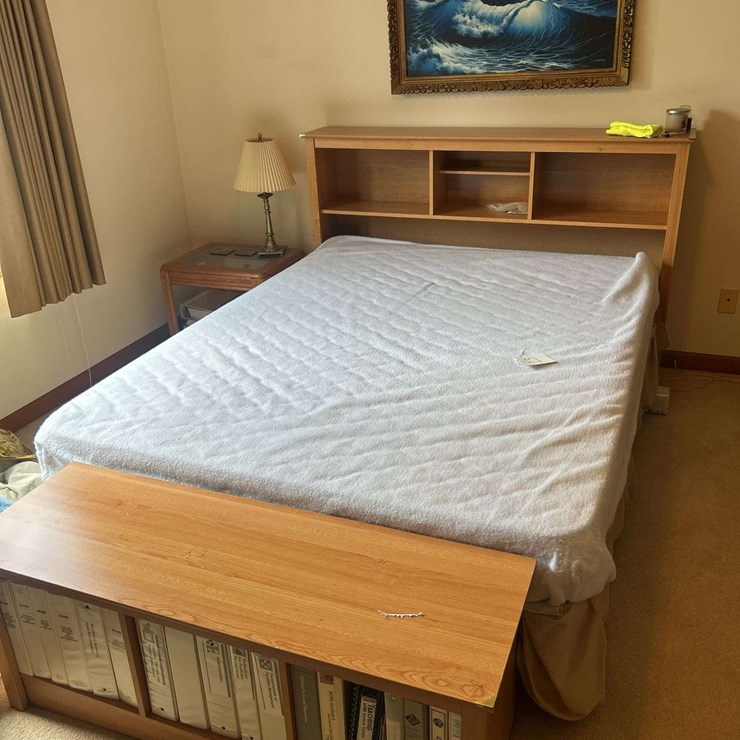 Bed Frame/Headboard/Bench and contents - Headboard is 66” W