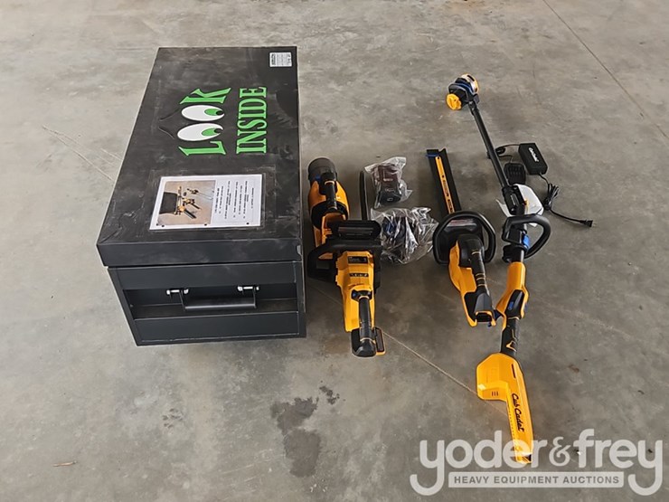 unused-cordless-chainsaw,-leaf-blower,-string-trimmer,-hedge-trimmer,-battery,-charger-c/w-metal-tool-box-image-4