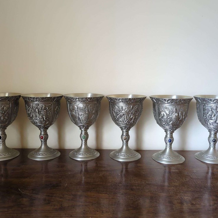 (6) THE NOBLE COLLECTION THE LEGENDS OF THE BRITISH ISLES PEWTER GOBLETS