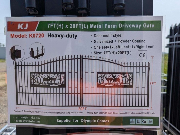 (1)-set---kj-heavy-duty-7-ft-(h)-x-20-ft-(l)-metal-farm-driveway-gate---deer-in-woods-image-2
