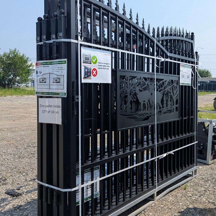 (1) Set - KJ Heavy Duty 7 ft (H) x 20 ft (L) Metal Farm Driveway Gate - Deer in woods