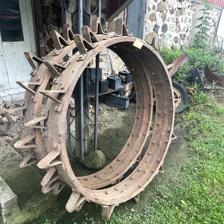 #7486 • (2) Vintage Metal Tractor Tires