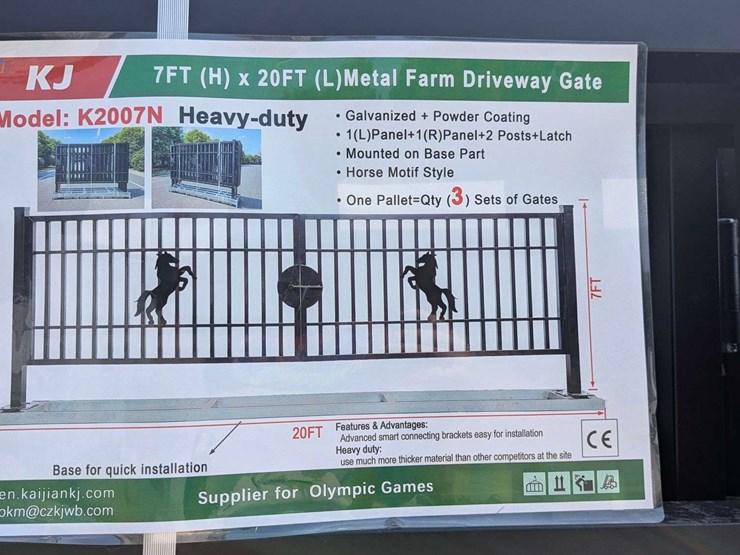 (1)-set---kj-heavy-duty-7-ft-(h)-x-20-ft-(l)-metal-farm-driveway-gate---horses-image-2