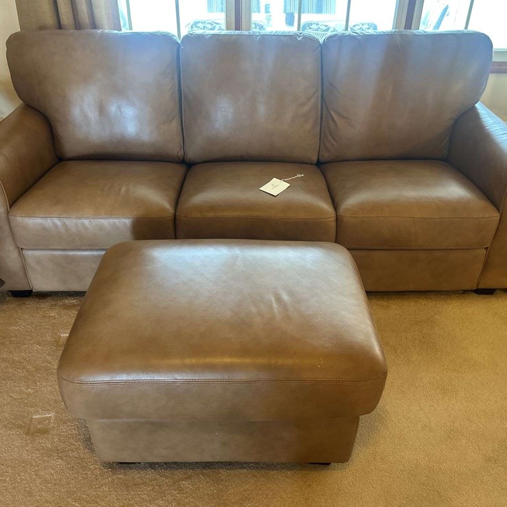 Leather Couch & Ottoman 82” W