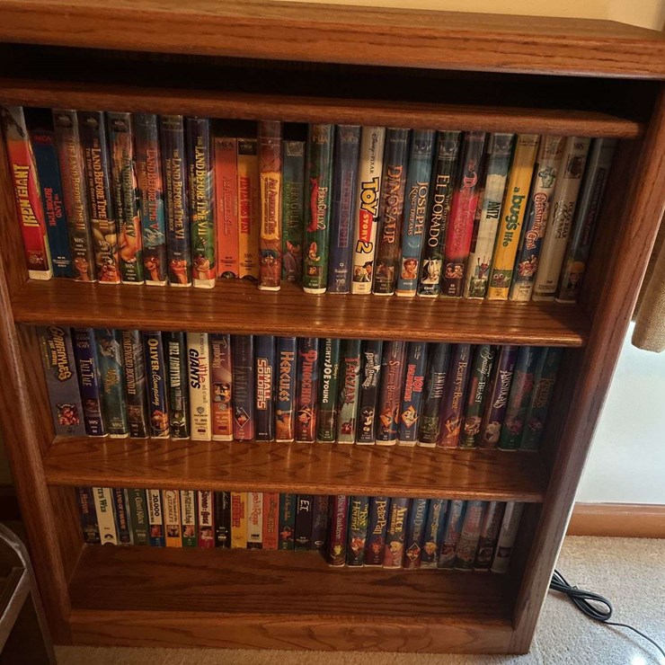 3 Bookshelves with Disney VHS, Books and more - 36” T 30” W x 10” D