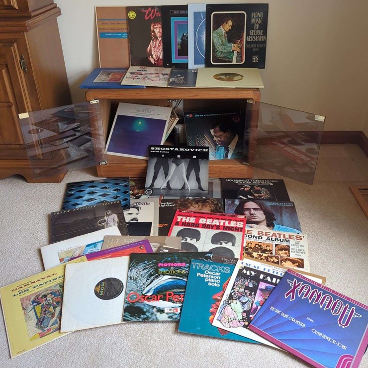 Stereo Cabinet with Assorted Records - Beatles/Xanadu/Liza Minnelli