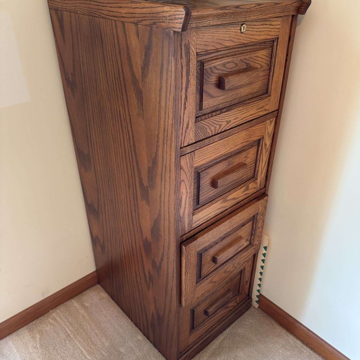 Oak File Cabinet - No Contents - No Key, 52” T x 19” W