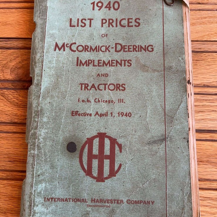 1940 IHC McCormick-Deering Price List