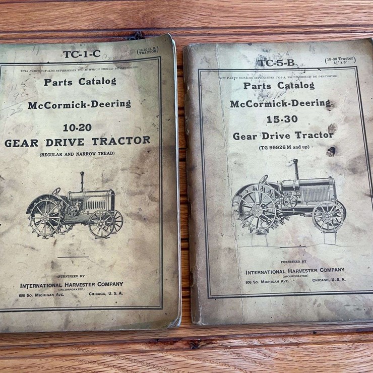 (2) McCormick-Deering 10-20 + 15-30 Tractor Parts Catalogs