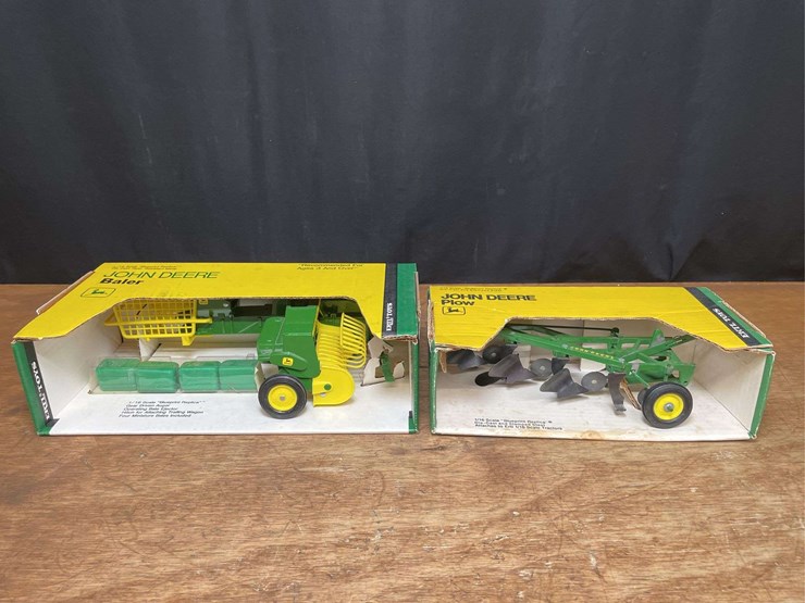 (2)-1/16-john-deere-plow-+-baler-nib-ertl-image-1