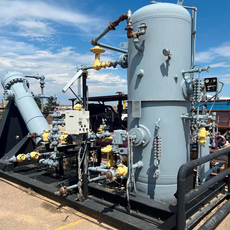 TITAN TANK & VESSELS 42"x8' 1440 # PSI VERTICAL 3 PHASE SEPARATOR COMBO WELL TESTER SKID