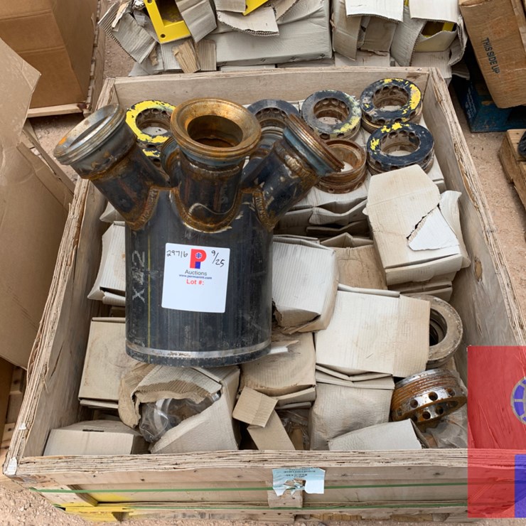 CRATE OF FLUID END PUMP PARTS