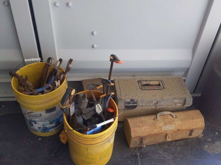 (2)-buckets-of-tools,-dewalt-grinder,-tool-boxes-image-1