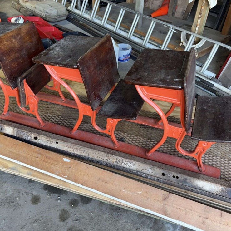 (3) School Desks, Folding Seats, AS Co. 5, Buying All for One Money