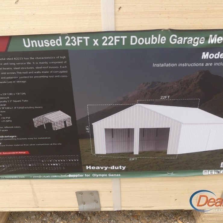 UNUSED 2025 23'X22' DOUBLE GARAGE METAL SHED