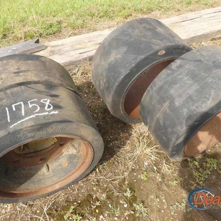 SET OF (4) PRESS ON FORKLIFT WHEELS AND TIRES