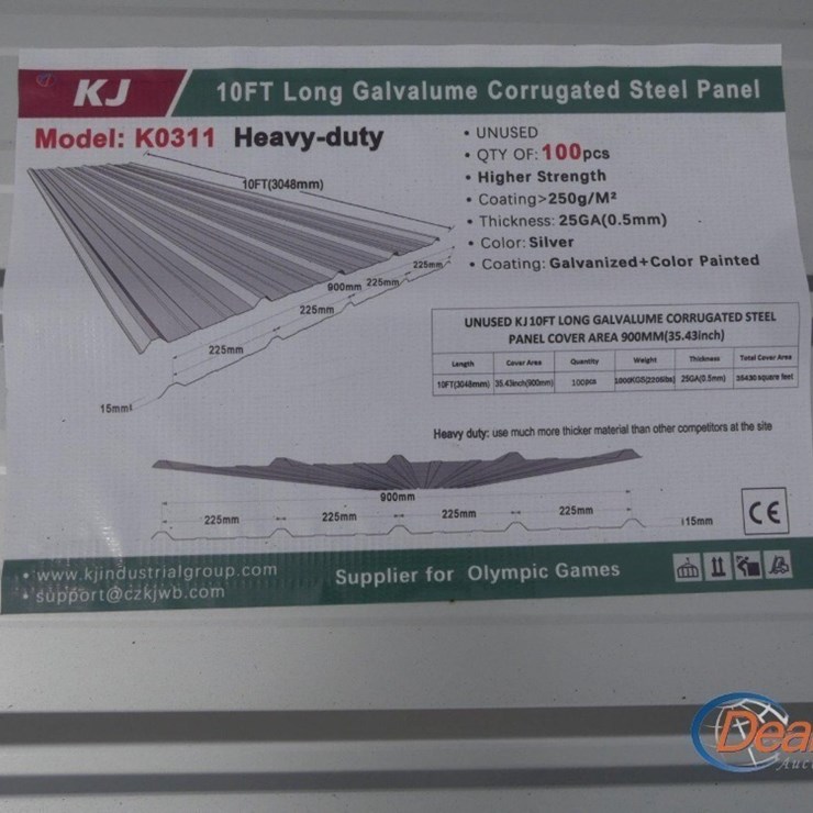 (100) PIECES OF UNUSED 2025 (100) 10' GALVALUME CORRUGATED STEEL PANELS: 25-GAUGE