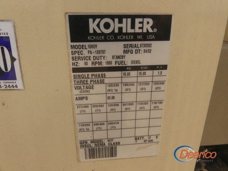 kohler-15-generator,-s/n-0730302:-15kw,-diesel-eng.,-120-hrs-(utility-owned)-image-9