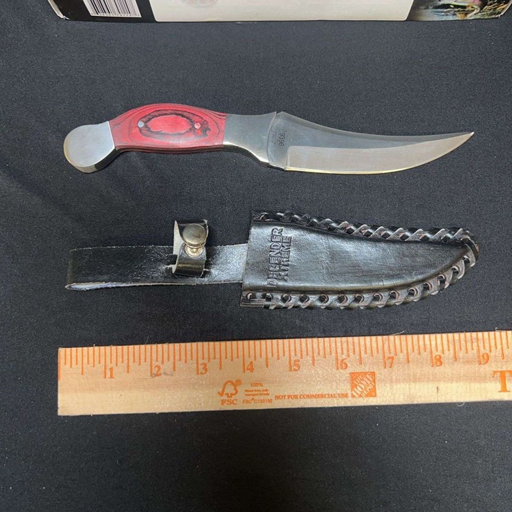CUSTOM STAINLESS STEEL FIXED BLADE KNIFE W/ GREEN/BLUE/RED STRIPE HANDLE