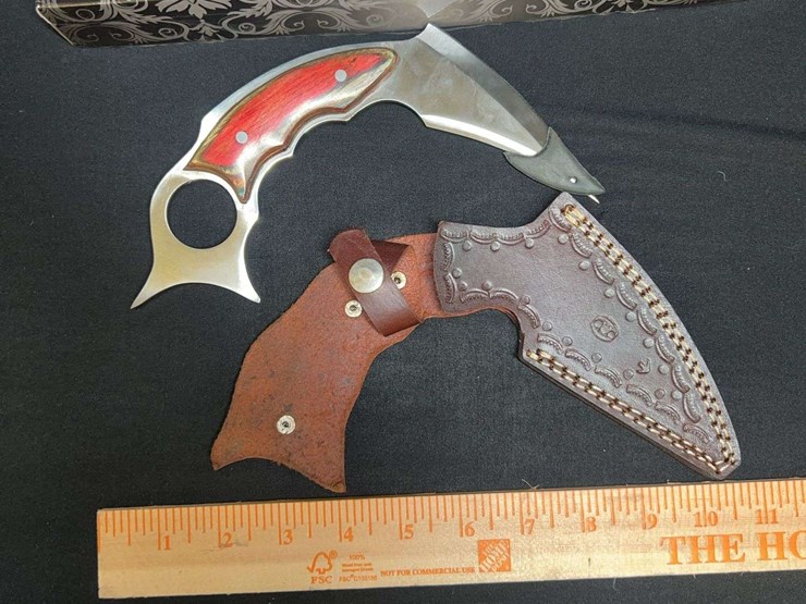 custom-stainless-steel-fixed-blade-knife-w/-brown-handle-image-2