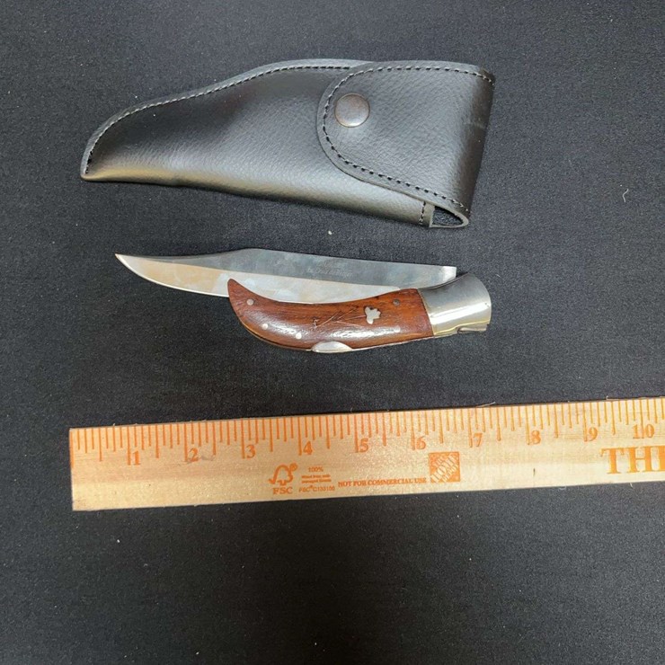 CUSTOM STAINLESS STEEL FOLDING KNIFE W/ CREAM/BROWN HANDLE