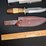 custom-damascus-steel-fixed-blade-knife-w/-blue/red-striped-handle-image-2