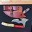 custom-damascus-steel-fixed-blade-knife-w/-cream/red/blue-striped-handle-image-1