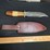 custom-damascus-steel-fixed-blade-knife-w/-blue/red-striped-handle-image-3