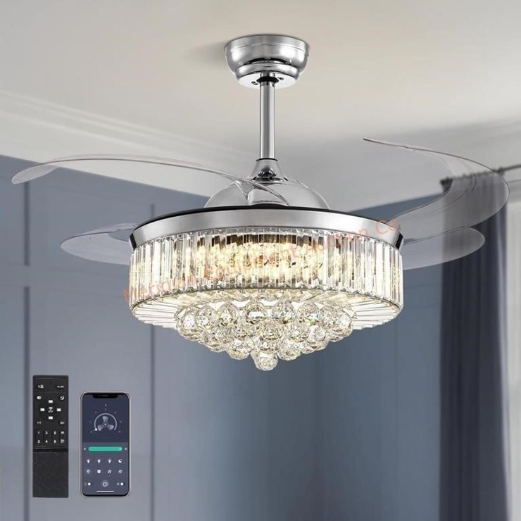 Modern 48 Inch Dimmable Crystal Fandelier