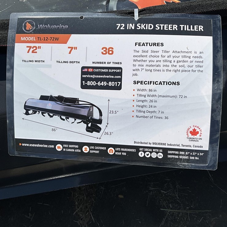 WOLVERINE TL-12-72W SKID STEER TILLER 9076