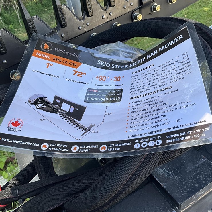 WOLVERINE SBM-12-72W SKID STEER SICKLE MOWER
