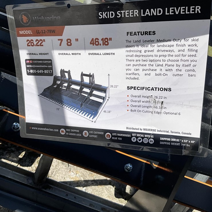 WOLVERINE LL-12-78W SKID STEER LAND LEVELER
