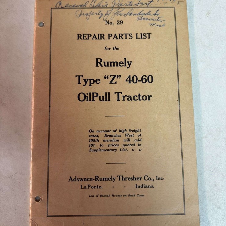Rumely Z Parts List