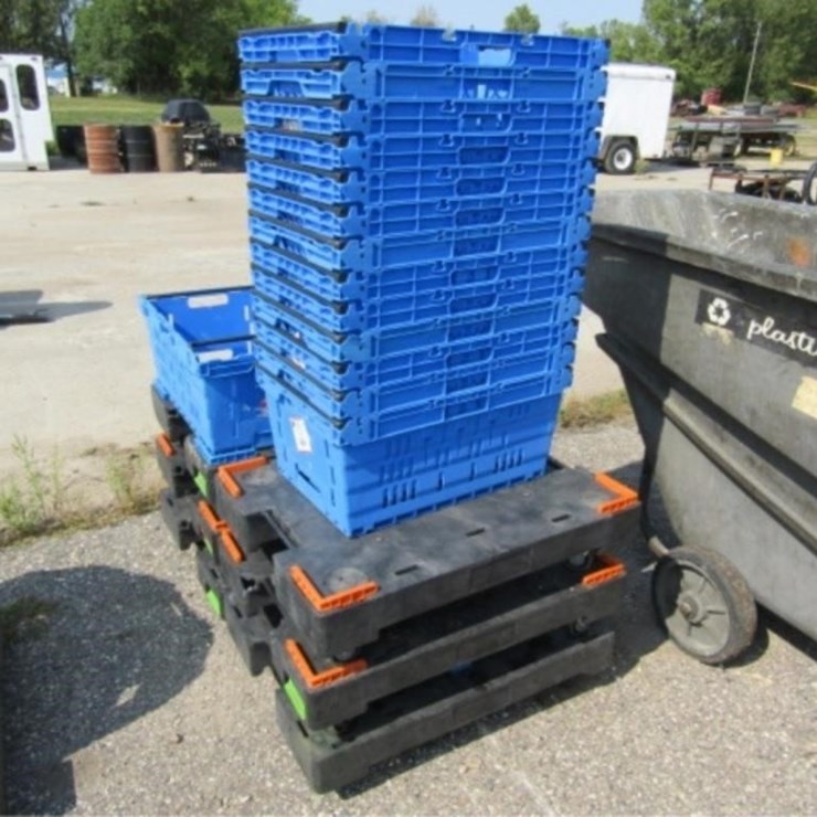 6-Rolling Poly Carts & 15 Storage Bins
