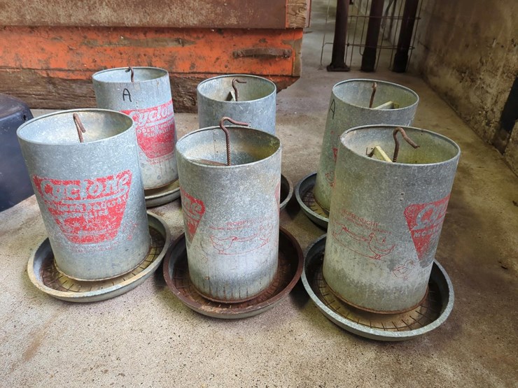 set-of-6-cyclone-poultry-feeder,-galvanized-metal,-image-1