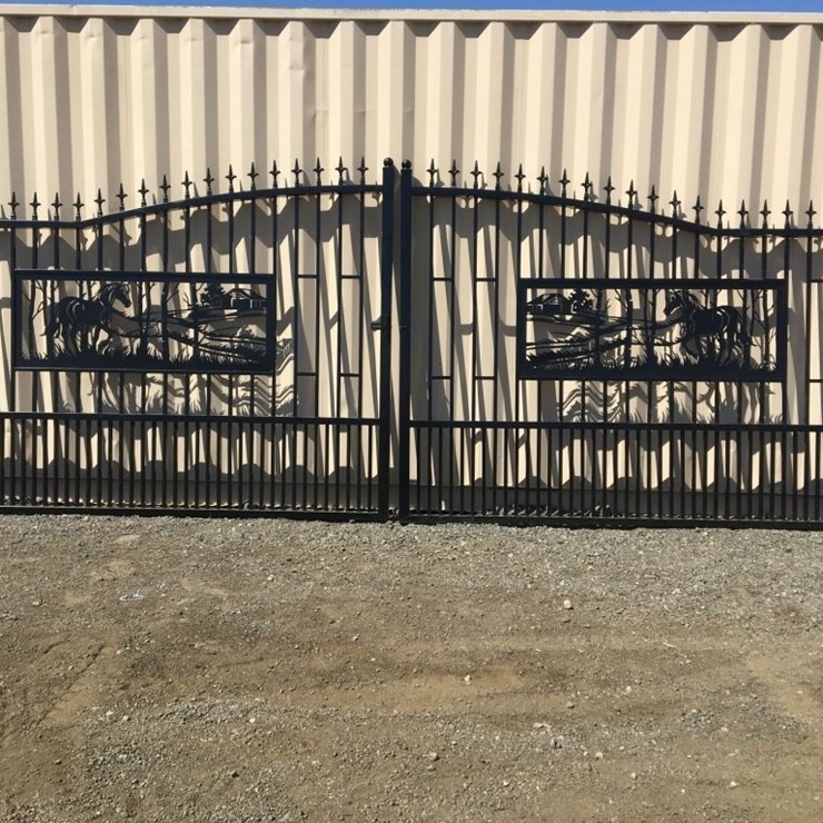 Unused 20ft Bi-Parting Wrought Iron Gate w/Horse
