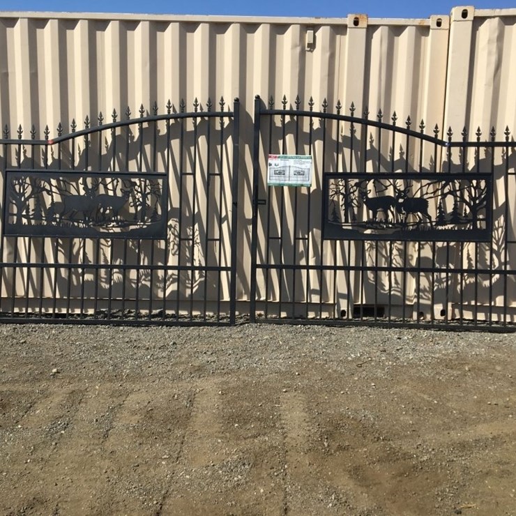 Unused 20ft Bi-Parting Wrought Iron Gate w/Deer