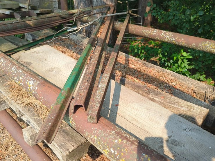 outdoor-metal-storage-rack,-3-shelves-with-assorted-lumber-&-stakes,-pipe-image-3