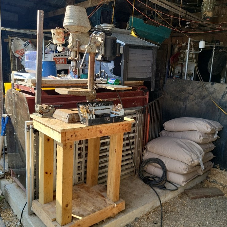 Drill Press w/Electric Motor, Stand, Vice and Drill Bits