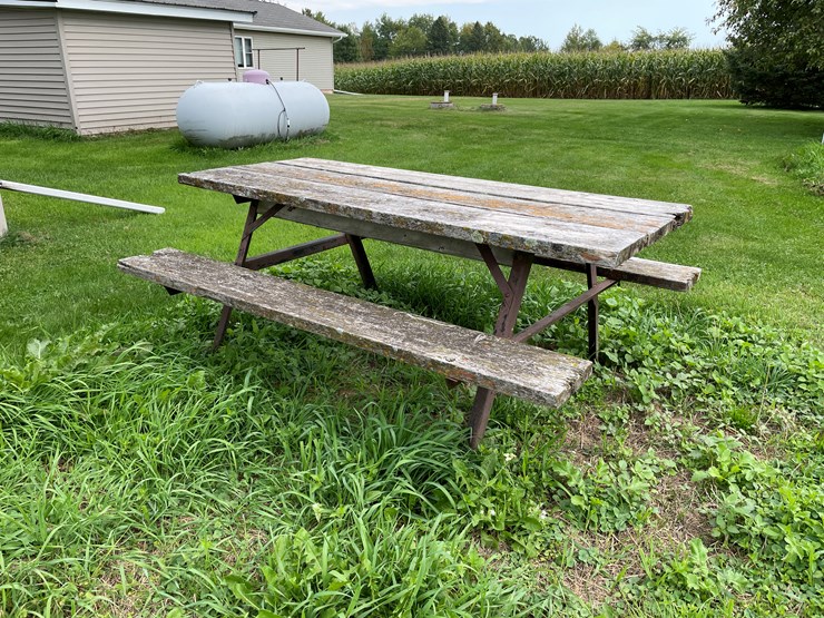 #7120-•-lot-of-homemade-flag-stand,-wooden-picnic-table-and-more-image-2