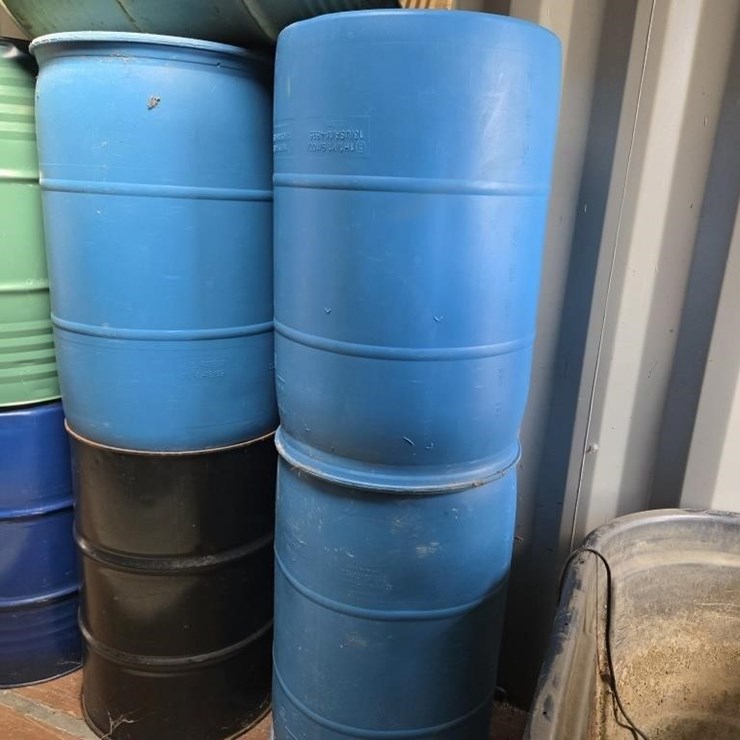 3 Blue 55 gallon plastic Barrels
