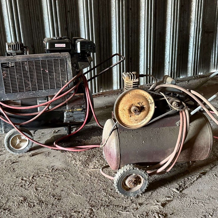 Lot of 2 Portable Air Compressors – Excell 20 Gallon Gas-Powered & Older Electric Unit