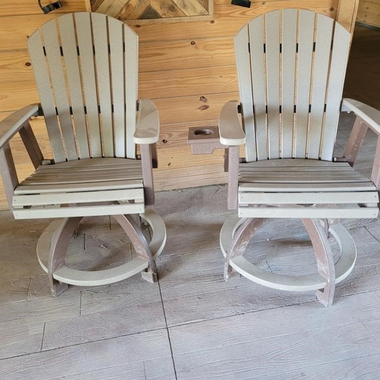 Pair of Poly Adirondack swivel chairs.