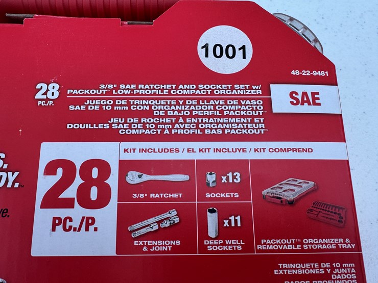#1001-•-milwaukee-3/8”-drive-28pc-ratchet-&-socket-set-with-packout™-low-profile-compact-organizer---sae...-image-2