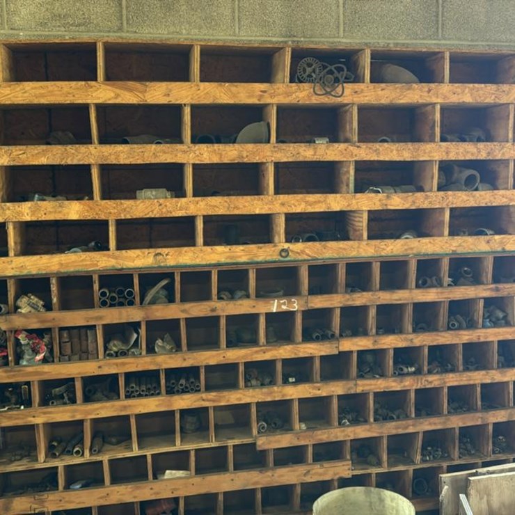 #123 • Wooden Bolt Bin with Various Pipe Fittings
